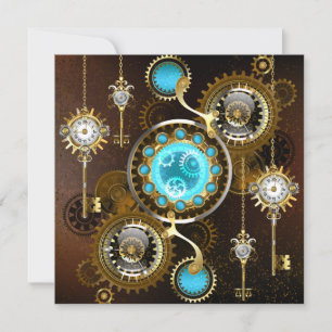 Steampunk Rusty Background with Turquoise Lenses Card