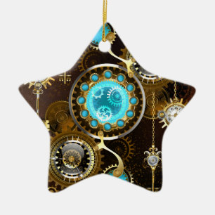 Steampunk Rusty Background with Turquoise Lenses Ceramic Ornament
