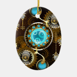Steampunk Rusty Background with Turquoise Lenses Ceramic Ornament