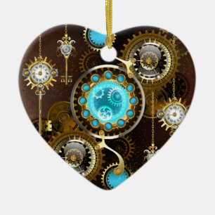 Steampunk Rusty Background with Turquoise Lenses Ceramic Ornament