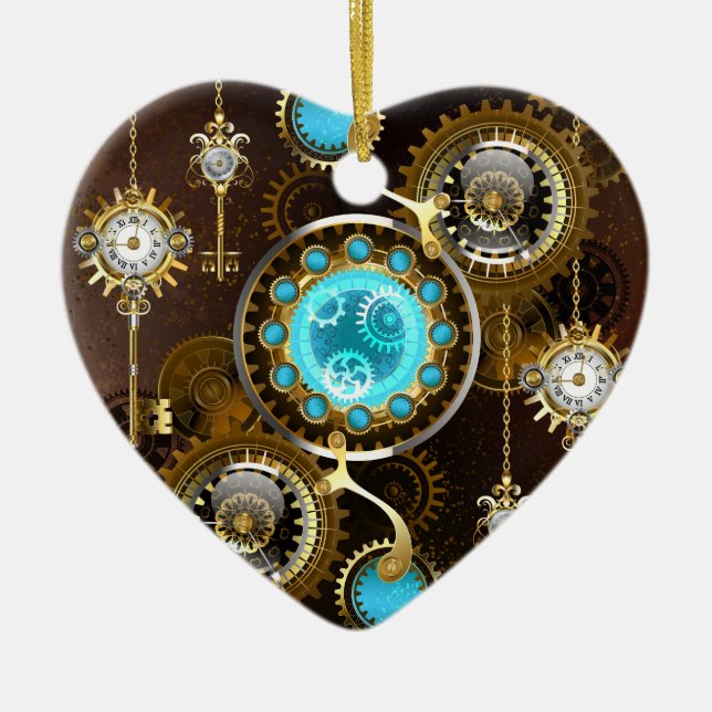 Steampunk Rusty Background with Turquoise Lenses Ceramic Ornament (Front)