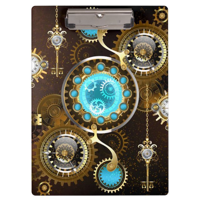 Steampunk Rusty Background with Turquoise Lenses Clipboard (Front)