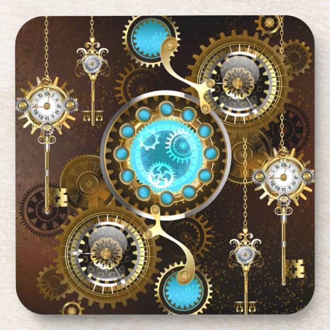 Steampunk Rusty Background with Turquoise Lenses Coaster (Front)