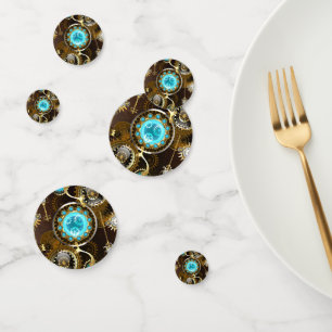 Steampunk Rusty Background with Turquoise Lenses Confetti