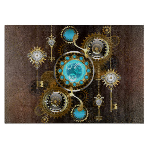 Steampunk Rusty Background with Turquoise Lenses Cutting Board