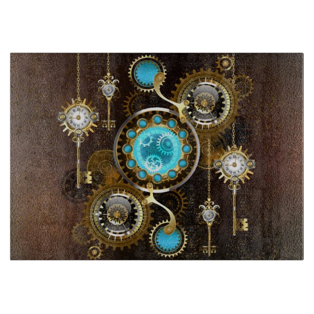 Steampunk Rusty Background with Turquoise Lenses Cutting Board (Front)