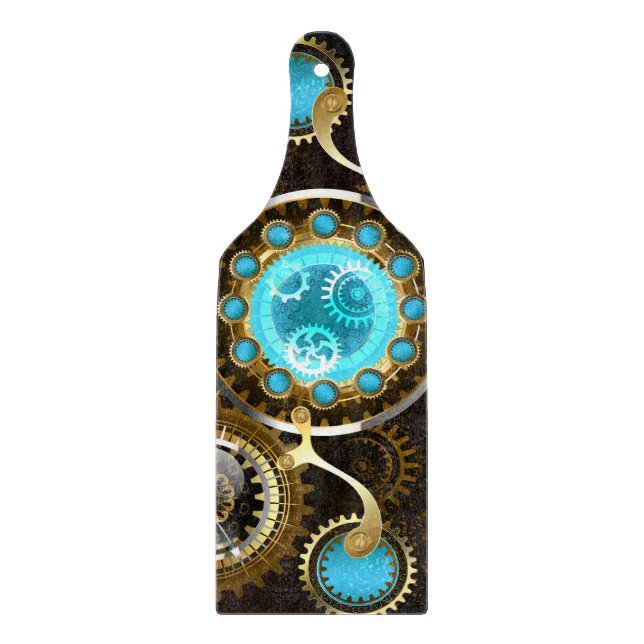 Steampunk Rusty Background with Turquoise Lenses Cutting Board (Front)