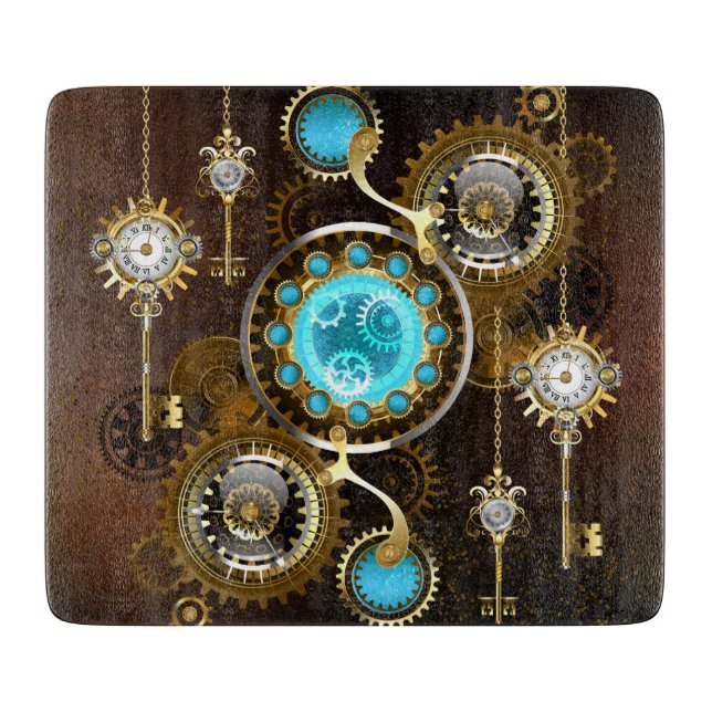 Steampunk Rusty Background with Turquoise Lenses Cutting Board (Front)