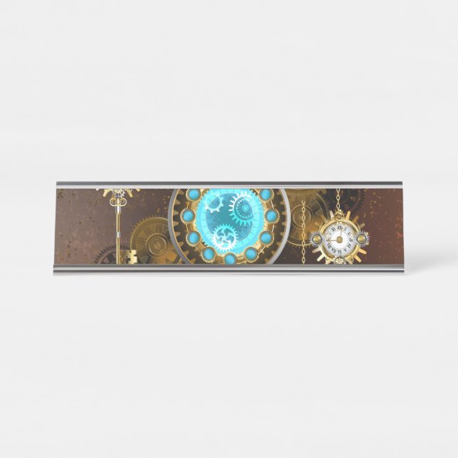 Steampunk Rusty Background with Turquoise Lenses Desk Name Plate (Front)