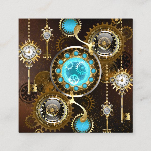 Steampunk Rusty Background with Turquoise Lenses Enclosure Card (Front)