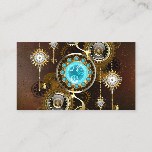 Steampunk Rusty Background with Turquoise Lenses Enclosure Card (Front)