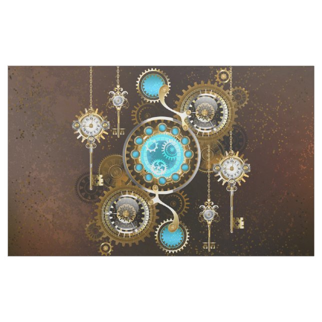Steampunk Rusty Background with Turquoise Lenses Fabric (Yard)