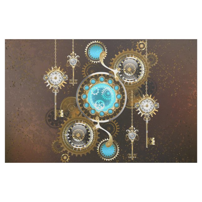 Steampunk Rusty Background with Turquoise Lenses Fabric (Yard)