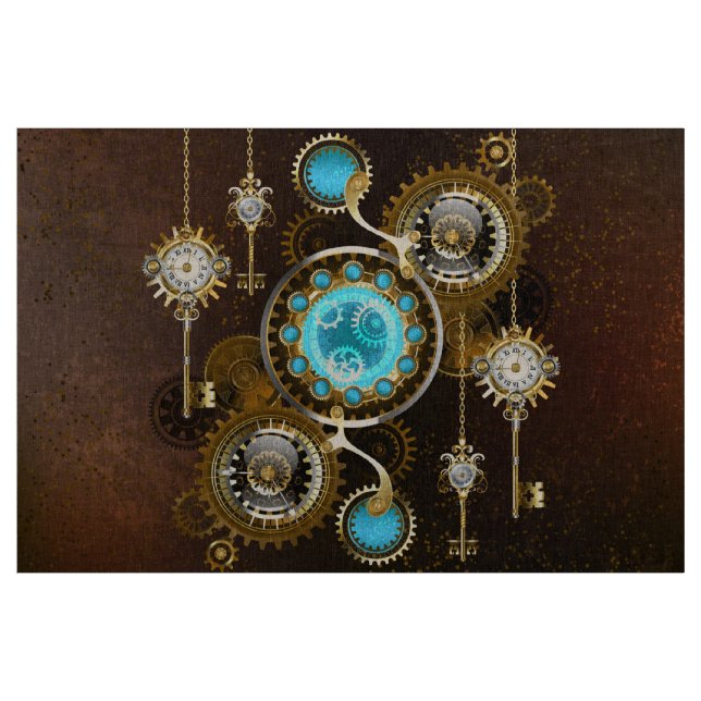 Steampunk Rusty Background with Turquoise Lenses Fabric (Yard)