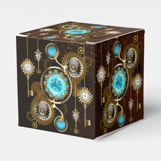 Steampunk Rusty Background with Turquoise Lenses Favour Box (Front Side)