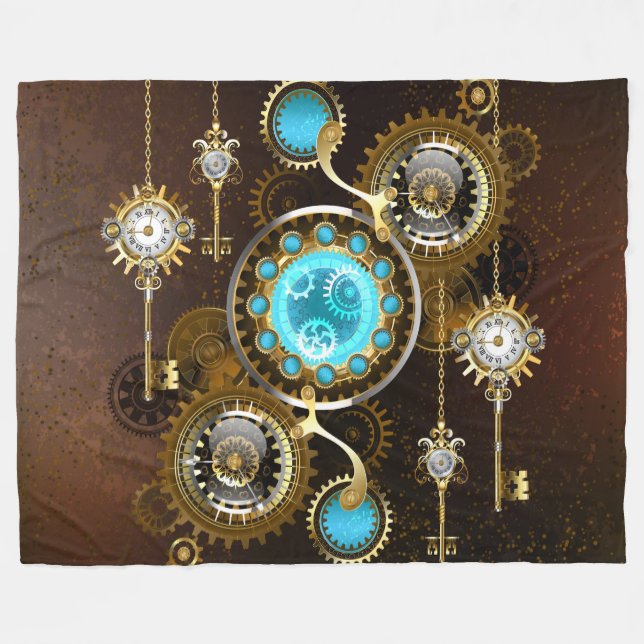 Steampunk Rusty Background with Turquoise Lenses Fleece Blanket (Front (Horizontal))