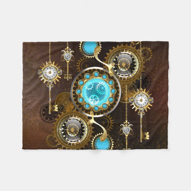Steampunk Rusty Background with Turquoise Lenses Fleece Blanket (Front (Horizontal))