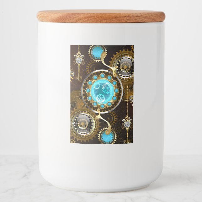 Steampunk Rusty Background with Turquoise Lenses Food Label (Front)