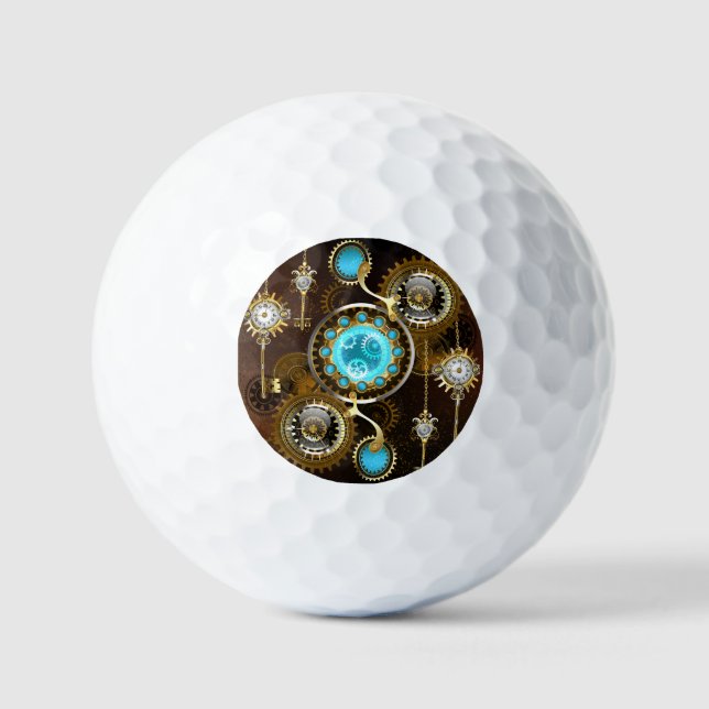 Steampunk Rusty Background with Turquoise Lenses Golf Balls (Front)
