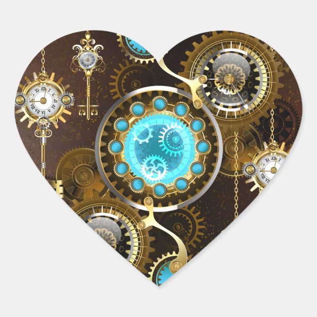 Steampunk Rusty Background with Turquoise Lenses Heart Sticker (Front)