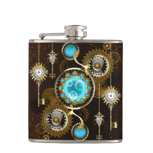 Steampunk Rusty Background with Turquoise Lenses Hip Flask