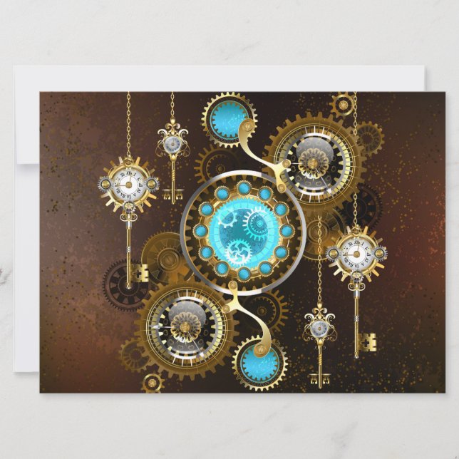Steampunk Rusty Background with Turquoise Lenses Holiday Card (Front)