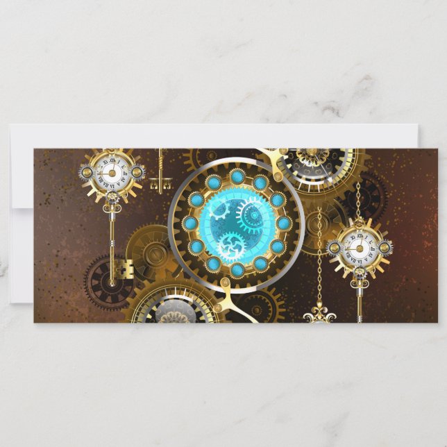 Steampunk Rusty Background with Turquoise Lenses Holiday Card (Front)