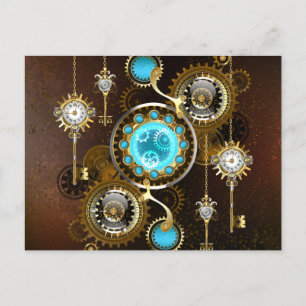 Steampunk Rusty Background with Turquoise Lenses Holiday Postcard