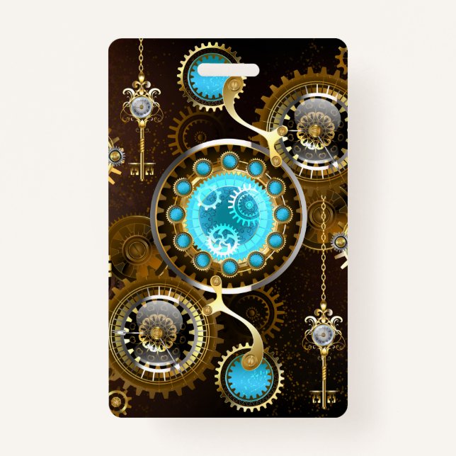 Steampunk Rusty Background with Turquoise Lenses ID Badge (Front)