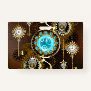 Steampunk Rusty Background with Turquoise Lenses ID Badge