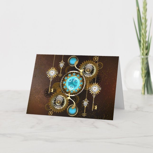 Steampunk Rusty Background with Turquoise Lenses Invitation (Front)
