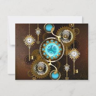 Steampunk Rusty Background with Turquoise Lenses Invitation