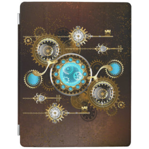 Steampunk Rusty Background with Turquoise Lenses iPad Cover
