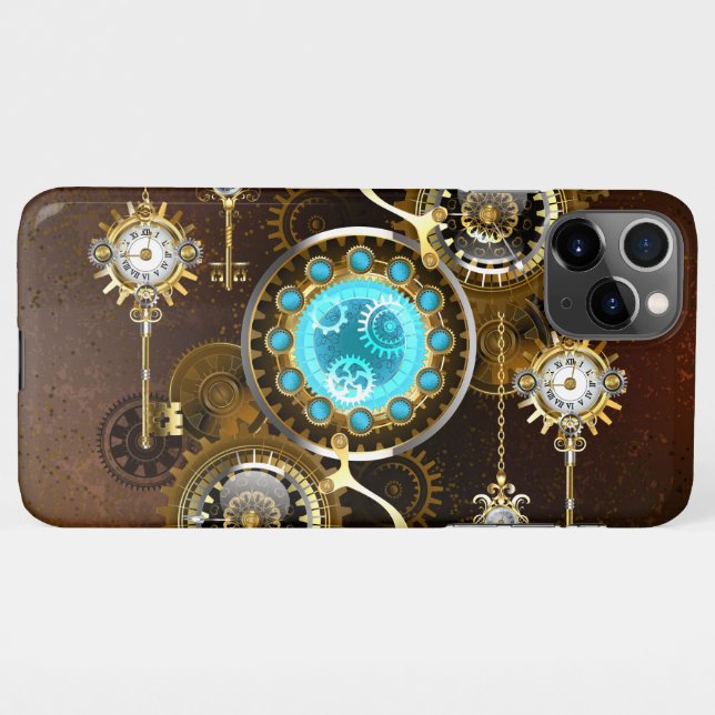 Steampunk Rusty Background with Turquoise Lenses iPhone Case (Back Horizontal)