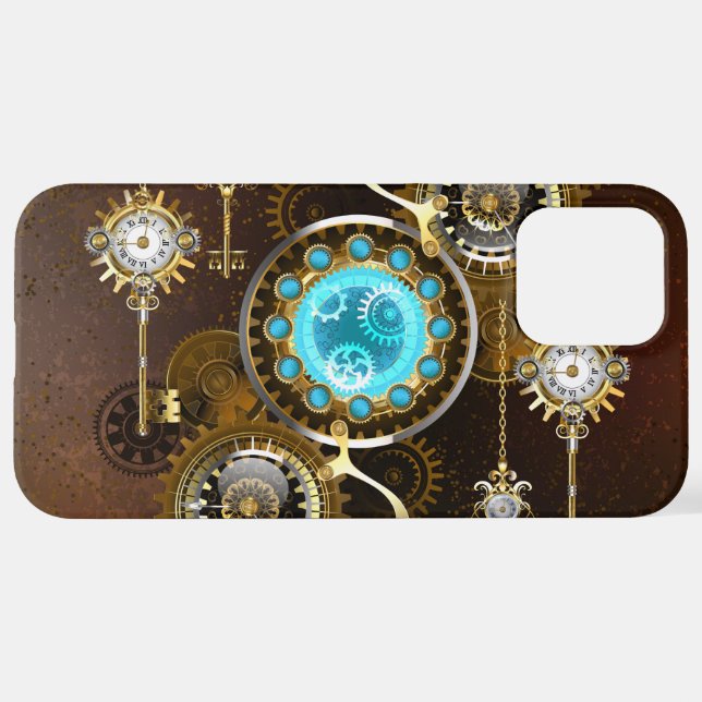 Steampunk Rusty Background with Turquoise Lenses iPhone Case (Back Horizontal)