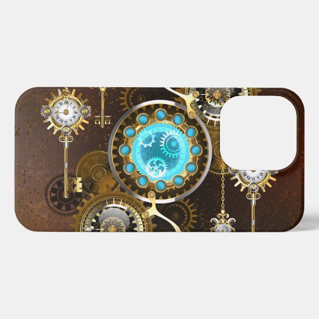 Steampunk Rusty Background with Turquoise Lenses iPhone Case (Back Horizontal)