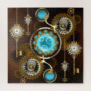 Steampunk Rusty Background with Turquoise Lenses Jigsaw Puzzle