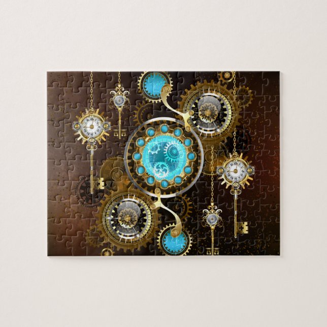 Steampunk Rusty Background with Turquoise Lenses Jigsaw Puzzle (Horizontal)