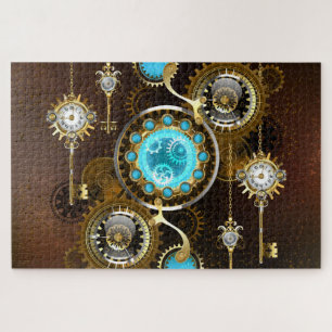 Steampunk Rusty Background with Turquoise Lenses Jigsaw Puzzle