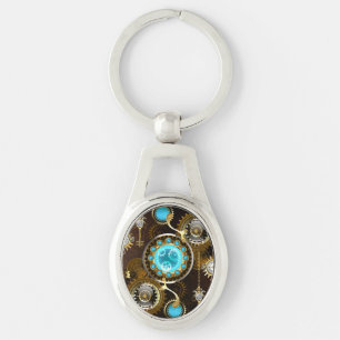 Steampunk Rusty Background with Turquoise Lenses Key Ring