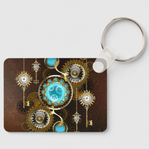 Steampunk Rusty Background with Turquoise Lenses Key Ring