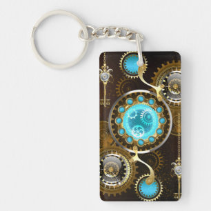 Steampunk Rusty Background with Turquoise Lenses Key Ring