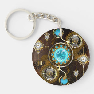 Steampunk Rusty Background with Turquoise Lenses Key Ring