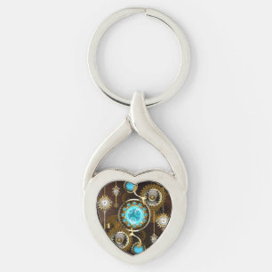 Steampunk Rusty Background with Turquoise Lenses Key Ring