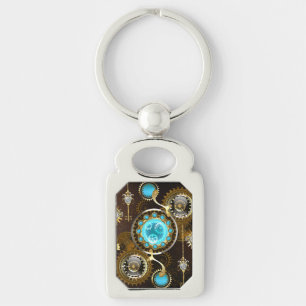 Steampunk Rusty Background with Turquoise Lenses Key Ring