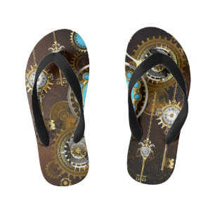 Steampunk Rusty Background with Turquoise Lenses Kid's Thongs