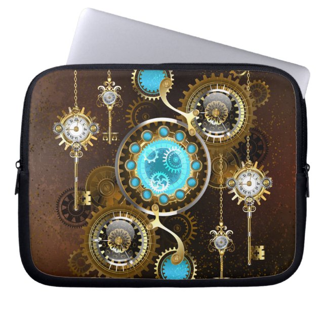 Steampunk Rusty Background with Turquoise Lenses Laptop Sleeve (Front)