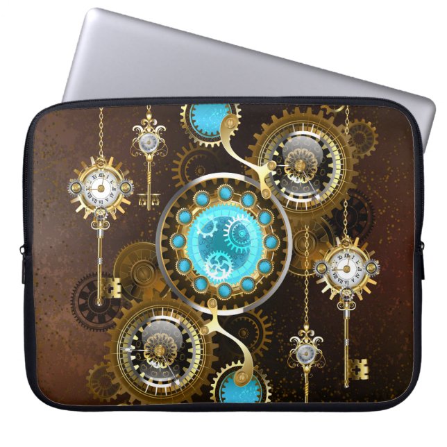 Steampunk Rusty Background with Turquoise Lenses Laptop Sleeve (Front)