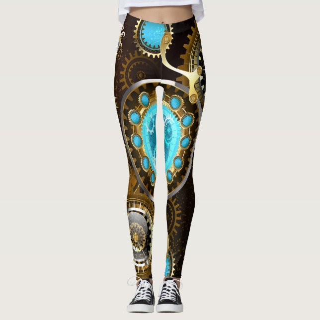 Steampunk Rusty Background with Turquoise Lenses Leggings (Front)