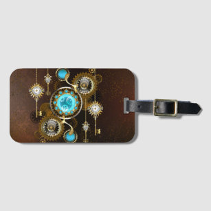 Steampunk Rusty Background with Turquoise Lenses Luggage Tag